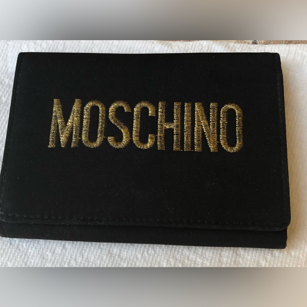 Vintage Moschino Black Nylon and Leather Coin Card Wallet - Rare Find